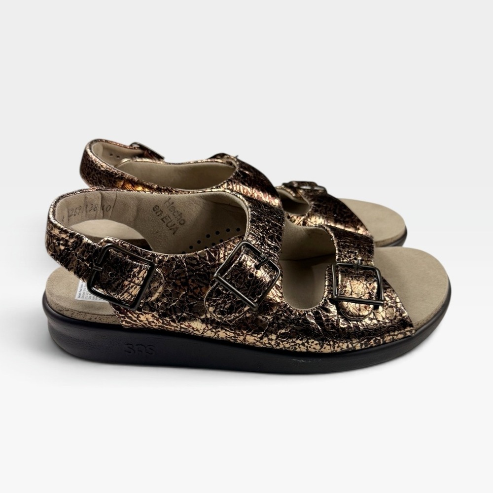 SAS Sunliner Sandals Womens 9.5 M Bronze Metallic Leather Comfort Made USA NEW